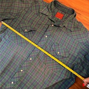 Vintage Men’s Rustler  Green‎ Plaid Shirt western plaid pearl snap size 0165